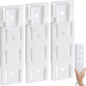 3pcs Self-Adhesive Power Strip Holder, White No Pre-drilled Desktop Socket Fixer, Wall Mount Desktop Power Stirp Holder for Home Office Computer Kitchen