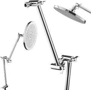 VEVOR Shower Head Extension Arm, 16 inches, Brass Shower Arm Extender with Flexible Adjustable Angle Height, Chrome Finish, G1/2 Universal Thread Connector Compatible, for Rain & Handheld Showerhead