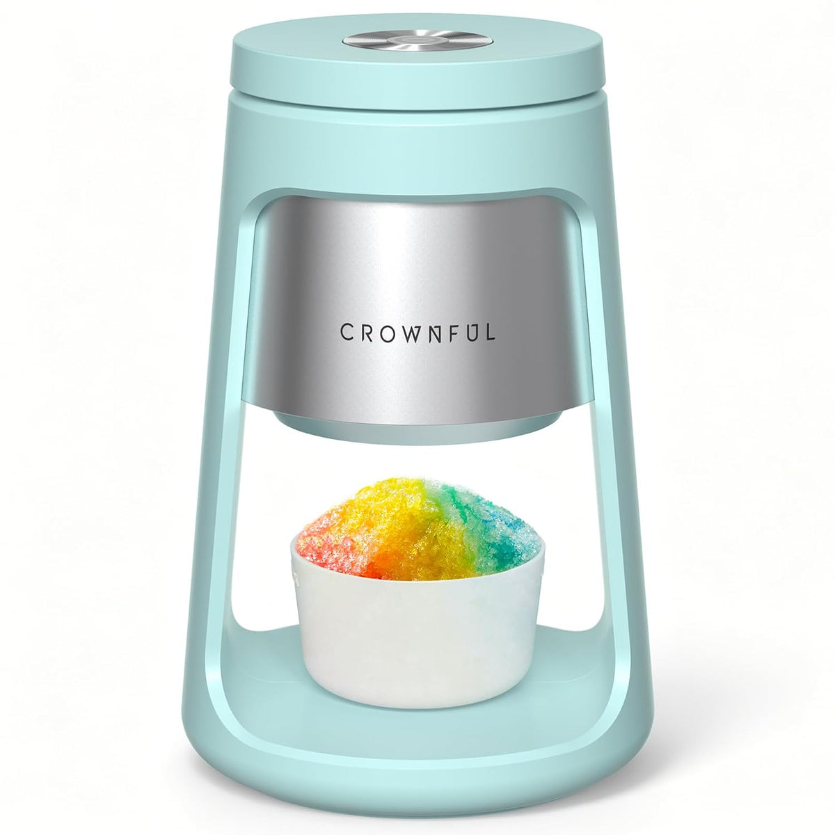 CROWNFUL Shaved Ice Machine, Blue 130W Electric Ice Shaver with 2 Ice Cups