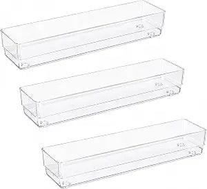 LotFancy 3 Pack Stackable Clear Plastic Drawer Organizer for Makeup, 12x3x2