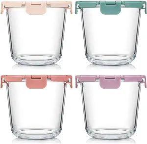 4 Sets 3 Cup 24 OZ Glass Meal Soup Prep Containers with Lids