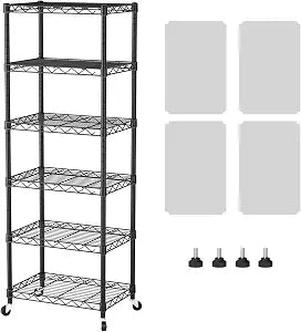 SINGAYE 6 Shelves Storage Shelf Wire Shelving Unit Metal Adjustable Wheels