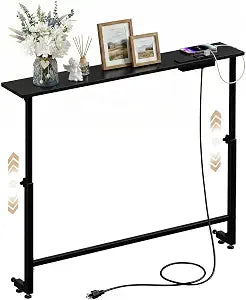 Faesun 33.5 Inch Narrow Behind Couch Table with Charging Station, Black