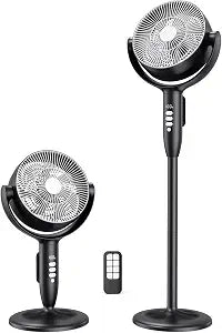 Cordless Rechargeable Pedestal Fan, 12000mAh Battery, Remote Control