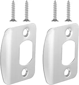 Door Strike Plate 2-1/4"x1-3/4", 2 Pcs Universal Right Angle Design Stainless Steel Construction Extended Lip Door Latch Plates Hardware with 4 Pcs 0.8" Screws for Interior/Exterior Doors (Silver)