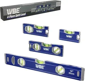 WBE 4-Piece Torpedo Level Set, Aluminium Alloy Magnetic Spirit Level Included 16", 7", 5", 4" Leveler with 180/90/45 Bubbles, Clear, Green.