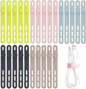 Oligei 25 Pcs Silicone Cable Ties, Cable Ties Reusable, High Elasticity Cord Wraps for Electrical Cords, Cord Organizer for Earphone, Phone Charger(Colorful)