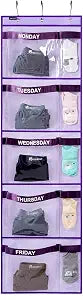 Weekly Kids Clothes Organizer Day of Week School Clothing Storage Monday to Friday Hanging Closet Organizer (Purple)