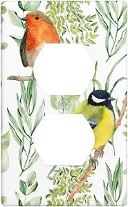 Bird Floral Flower Single Duplex Light Switch Plates And Outlet Covers Decorative Electrical Wall Plate Receptacle Switchplate Decorate Plug Cover For Bathroom Bedroom Kitchen 4.5 * 2.76 Inch