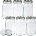 Jumterlee 6 Pack 32 oz Mason Jars, Wide Mouth Mason Jars with Lids and Bands and 6 White Plastic Mason Jar Lids, Canning Jars for Overnight Oats, Food Storage, Dry Food, Snacks, Candies and More