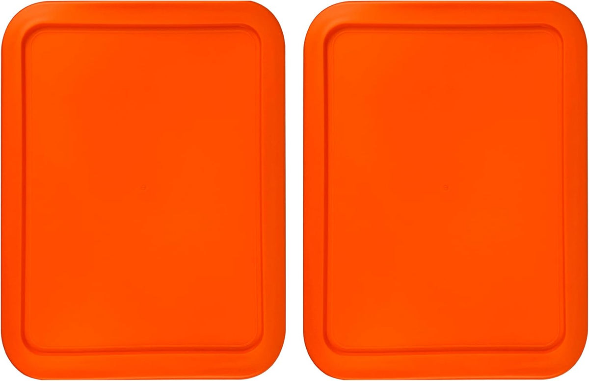 Replacement Lids fits Pyrex 11-Cup Glass Food Storage Container Bowls, (9.75 x 8-Inch) Plastic Rectangle Lids Covers for Pyrex 7212-PC, Airtight & Leakproof (2-Pack, Orange)