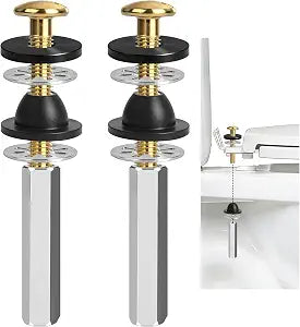 Jamini 2PCS Universal Toilet Seat Bolt Kit, Copper-plated Screws with Long Lock Nuts, Rubber Washers, Rustproof Heavy Duty Replacement for Bathroom Toilet Repair