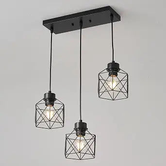 3-Light Hanging Pendant Light Fixture, Black Pendant Lights Kitchen Island, Farmhouse Pendant Lighting with Bedroom Dining Room, E26 Base, Bulbs Not Included