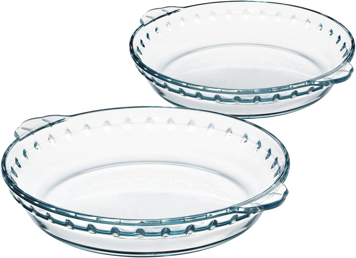 NUTRIUPS Glass Pie Plate for Baking Pie Pan with Handles 47oz Glass Pie Dish for Baking, 9.5 Inch 2 Pack