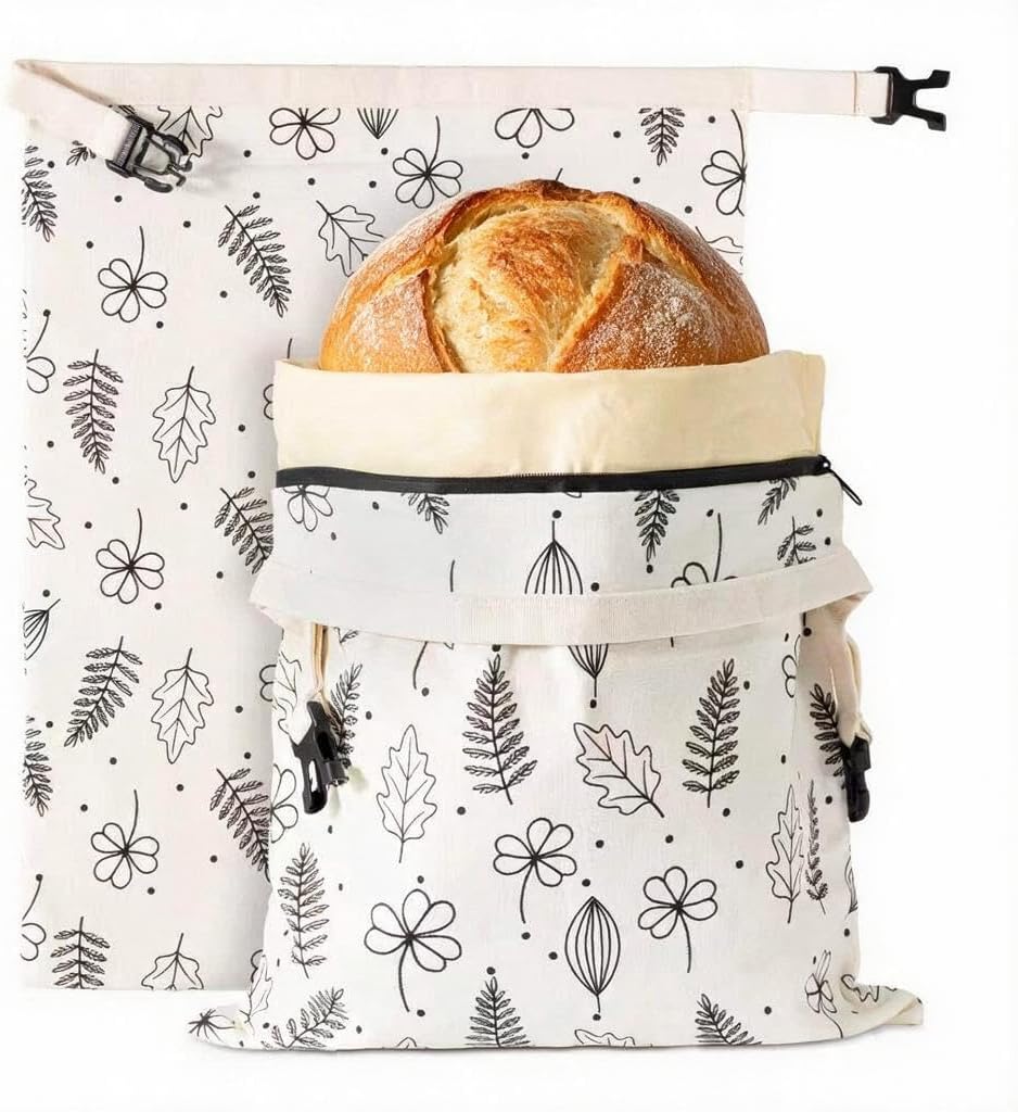 2Pack Cotton Beeswax Bread Bags with Zipper,Bread Bags for Homemade Bread
