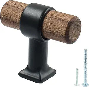Piutouyar 4 Pack Walnut Cabinet Pulls Handles, 40mm/1.57" T Bar Knob