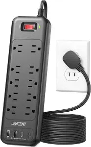 LENCENT 2 Prong Surge Protector Power Strip 1700J, Flat Plug Extension Cord