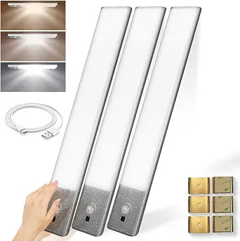 VYANLIGHT Kitchen Under Cabinet Lights - Wireless Motion Sensor LED Light Strips for Pantry, Closet, Bathroom  Rechargeable Battery Operated Cabinet Lighting with Hand Wave Sensor (3 Pack)