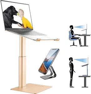 Laptop Stand for Desk, Ergonomic Sitting and Standing Laptop Riser for Notebook MacBook 11-17 InchesDJ Laptop Stand Adjustable Height from 7-15 Inches Aluminum(Gold)