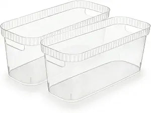 Tribello Narrow Storage Bins  Slim, Clear Plastic Storage Basket, Clear Organizer for Tight Spaces (2 Pack, 15 x 6 x 6)