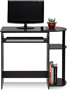 Furinno Simplistic Easy Assembly Computer Desk, With Keyboard Tray, Dark Brown/Black