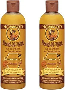 HOWARD Feed n Wax Wood & Conditioner Beeswax Polish, Orange, 16 Fl Oz, Pack of 2