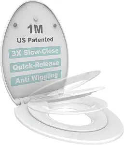 1M Family Toilet Seat, Patented Slow Close & Quick Releasing Technology, Anti-Wiggling, Easy to Install and Clean, Standard Elongated with Toddler Seat Built In (1 Piece)