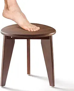 BLUEWEST Shower Foot Stool for Shaving, Acacia Wood, Walnut, Round Seat