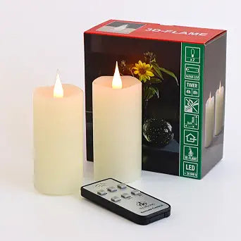 TECHLONG Flameless Candles Battery Operated with Remote Timer, 3D Moving Flame Flickering, Last 400+ Hours, 2" x 4" Ivory Real Wax Electric LED Candle for Christmas Home Wedding Decor, 2 Pack
