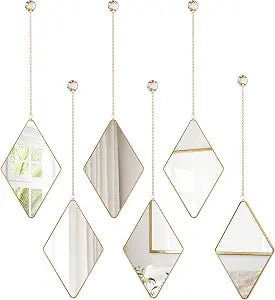 Suzile Diamond Wall Mirror Set with Hanging Diamond Handle Chain, Gold