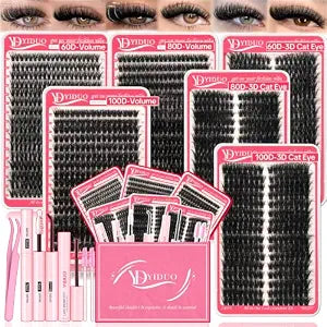 YIDUO Volume Lash Clusters Kit 1728pcs 100D Cluster Eyelash Extensions Kit