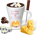 Chocolate Melting Cup with 5 Candles, Fondue Mug & Fork, Ceramic Meltie Mug with Debossed Pattern, Sweet Cup for Cheese & Ice cream, Gifts for bestieã€Best Friendsã€Nursesã€ Coworkersã€ Women Birthday