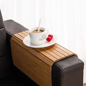 GEHE Sofa Arm Tray Table - Flexible/Foldable Couch Arm Table Perfect for Drink & Snacks Great Armrest Tray (16.5" L x 13.25" W x 0.35" H, Natural Bamboo)