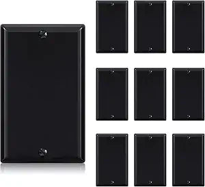 AIDA Standard Blank Wall Plate Cover - 1 Gang, Glossy Black Unbreakable Thermoplastic Junction Box Cover for Unused Electrical Outlet Cover, 10-Pack, UL Listed, 4.5" H x 2.75" L