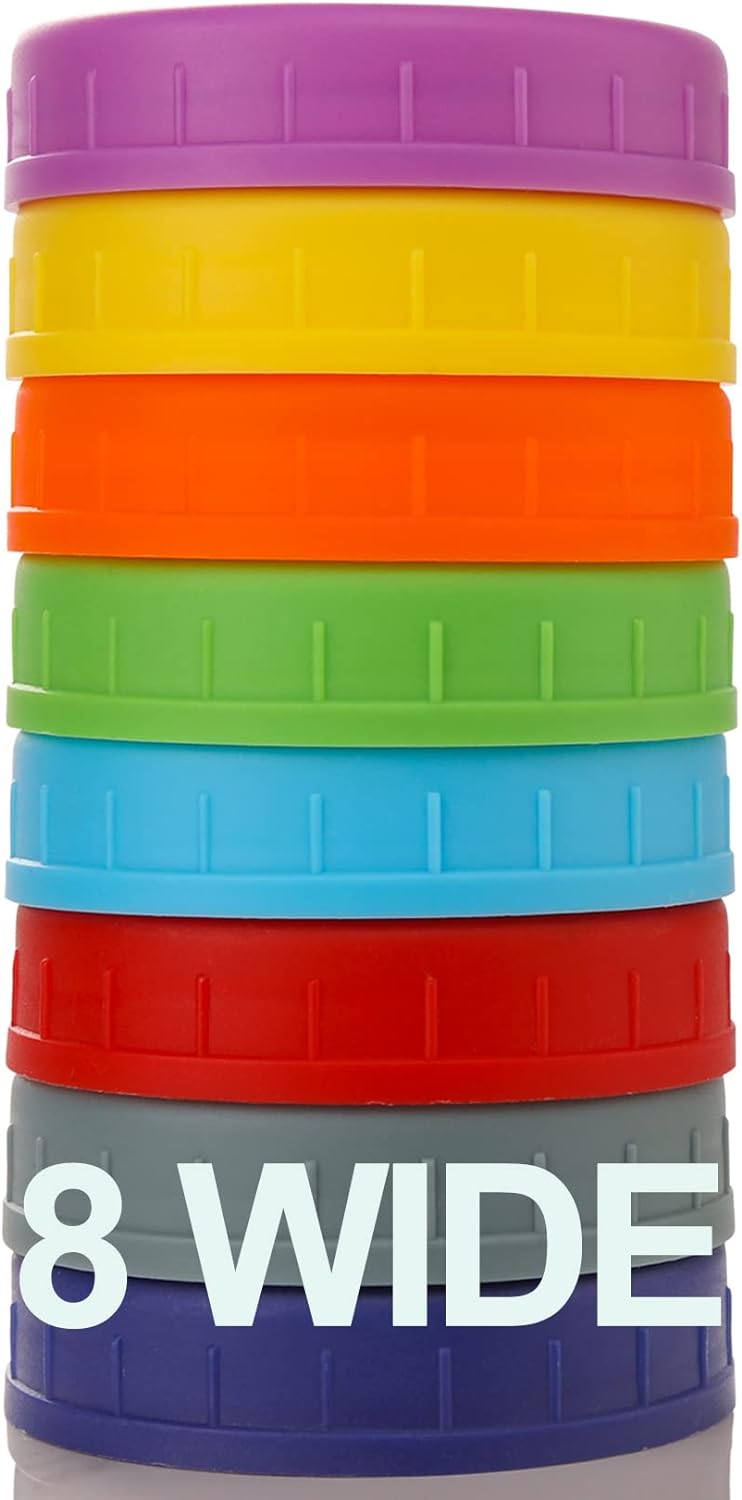 AOZITA Wide Mouth Mason Jar Lids [8 Pack] for Ball, Kerr and More - Colored Plastic Storage Caps for Mason/Canning Jars - Leak-Proof, Dishwasher Safe & Food Grade