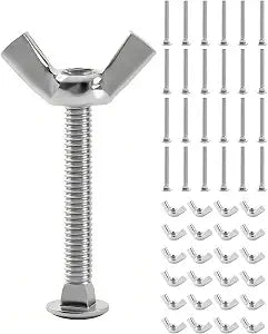 24 Sets M4 Pet Carrier Fasteners, Bolts with Butterfly Nuts for Kennels and Travel Crates, Replacement Hardware Kit for Dog and Cat Cages