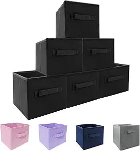 EBIGIC Small Storage Bins[6 Pack] 9.0"x7.5"x7.5" Small Size Fabirc Foldable Closet Toy Organizer Collapsible Cloth Black