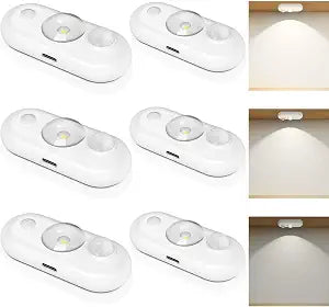 6-Pack Rechargeable Motion Sensor LED Puck Lights,Small Night Lights,Rechargeable Under Cabinet Lighting, Dimmable Closet Lights for Bathroom, Kitchen, Stair, Hallway,Drawer USB-C Charging