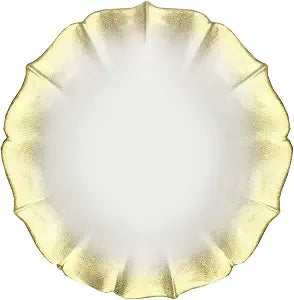 ChargeIt by Jay Contessa Charger Plate 13 Decorative Glass Service Plate for Home, Professional Dining, Perfect for Upscale Events, Dinner Parties, Weddings, Catering, 1 Piece, Pearl/Gold