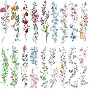 Tazimi 24 Sheets Watercolor Temporary Tattoos For Women Girls