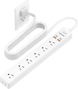 10Ft Power Strip Surge Protector,Flat Extension Cord,7 AC Outlets 4 USB(2C)