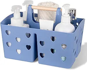 Portable Shower Caddy Plastic Shower Basket Organizer with Handle Dark Blue