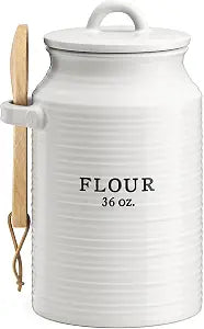 Barnyard Designs Ceramic Flour Canister for Kitchen Counter, White