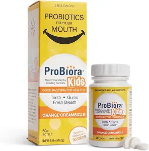 ProBiora Kids Oral-Care Chewable Probiotic Tablets | Probiotic Supplement Designed Specifically for Kids | Healthier Teeth & Gums | Fresher Breath | Whiter Teeth (30 Count, Orange)