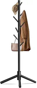 Unisakey 8-Hook Freestanding Wooden Coat Rack 3 Adjustable Heights Black