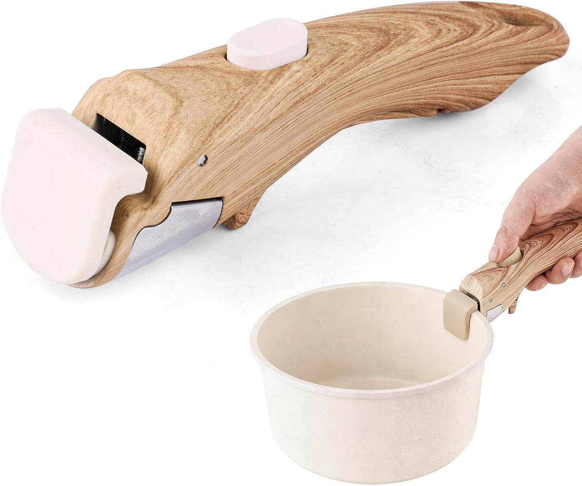 Compatible Removable Handle for Carote Pots and Pans-Universal Quick-Release Detachable Handle Replacement for Thin Edge Cookware, Grip with Easy-Release Button, Wood Grain Color, 1PCS
