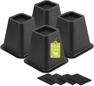 4 Pack Furniture Risers 6 Inch, Bed Risers Heavy Duty for Table Desk Couch Chair Sofa Cabinet Bed Frame Dorm, Square Table Leg Risers Lift Height 6", Black