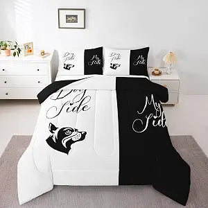Erosebridal Dog Side My Side Comforter Set Full Size Black White Duvet Sets