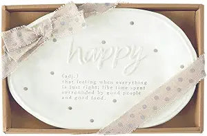 Mud Pie Definition Of Happy Plate, White Decorative Sentiment Plate