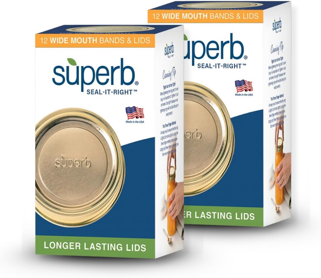 Superb Canning Lids - Wide Mouth with Rings (24 Lids with Bands)